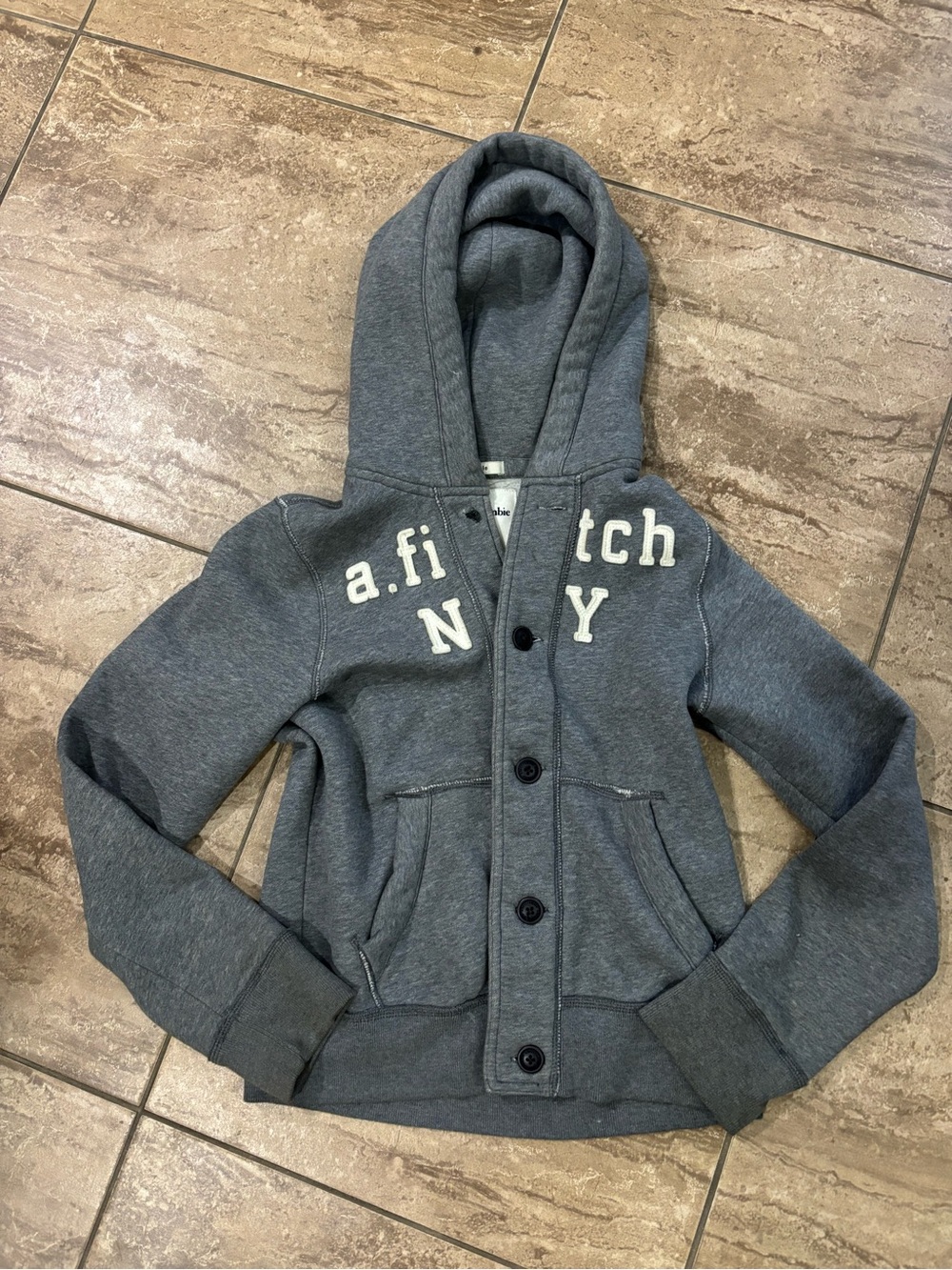 Vintage Abercrombie and fitch logo New York button up y2k fleece hooded jacket